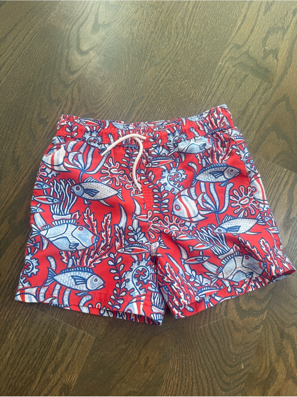 Janie and Jack Red Fish Print Swim Shorts